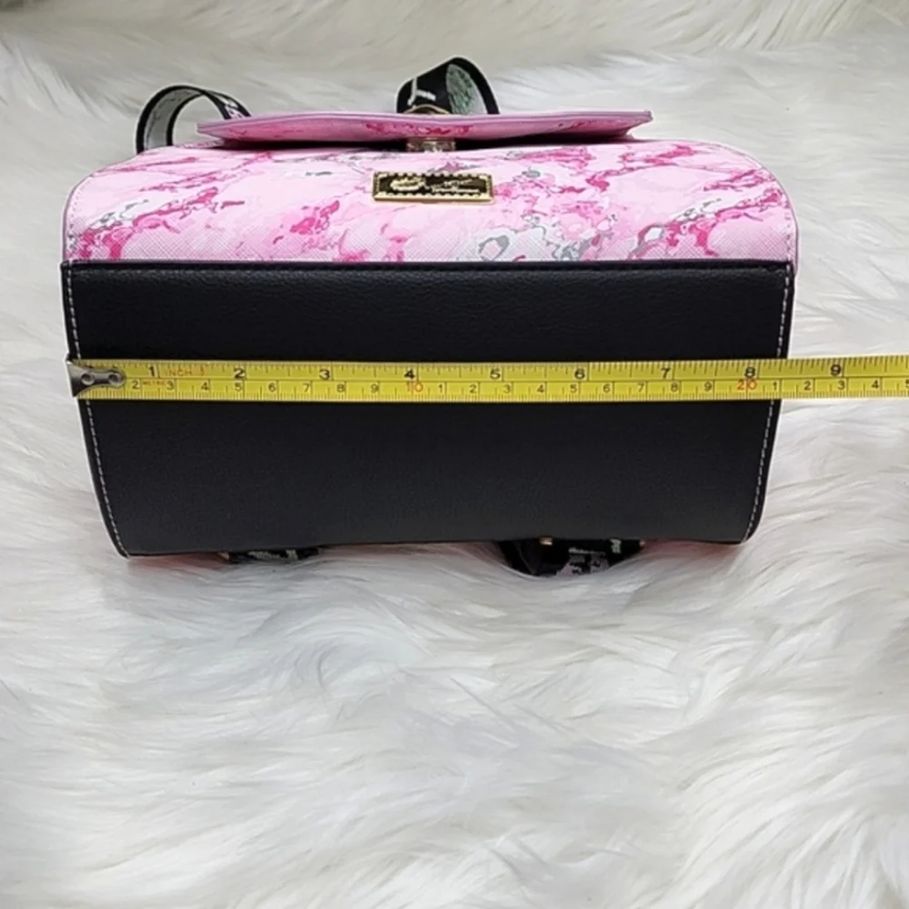 Betsey Johnson Pink Marbled Cat Design Backpack Purse